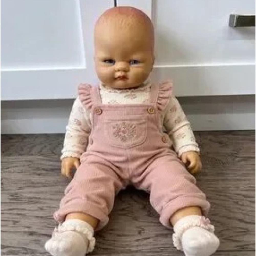 Pink Corduroy Baby Doll Overalls with Floral Top